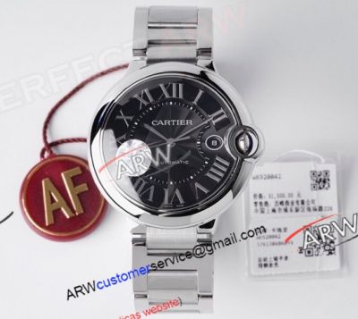 AF Factory 1:1 Replica Cartier Ballon Bleu 42 Stainless Steel Case Black Roman Dial Watch